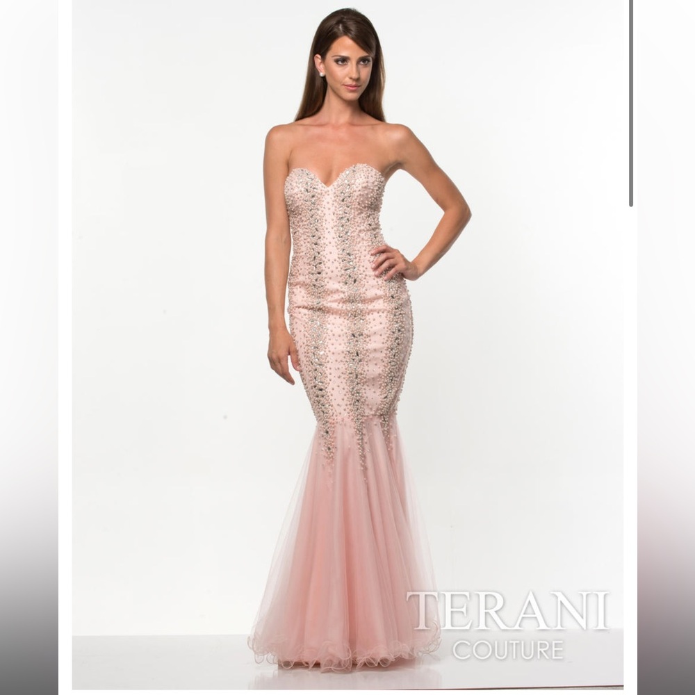 Terani Couture pink mermaid strapless gown